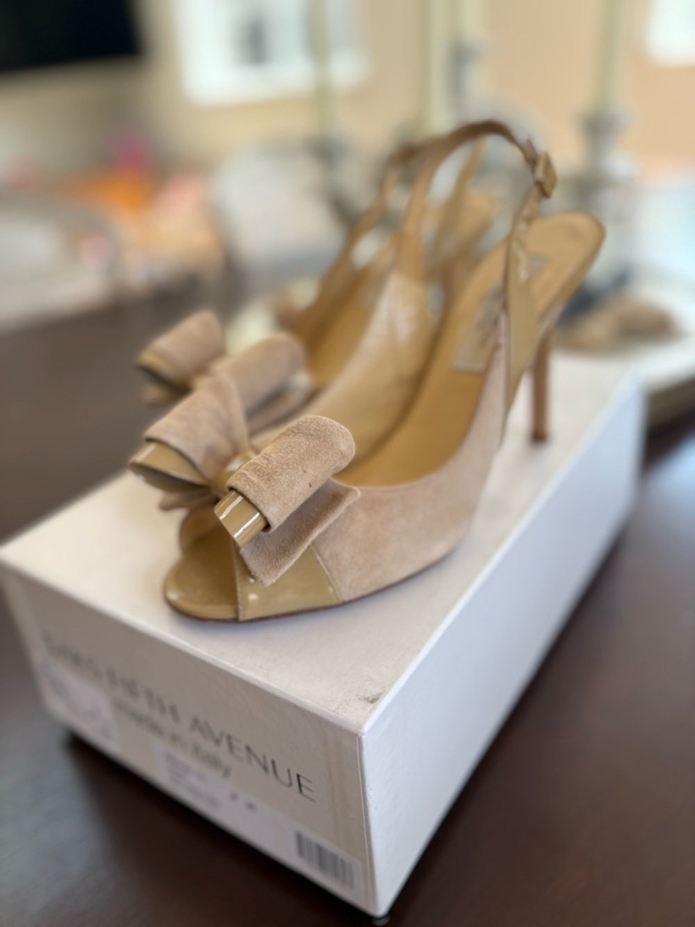 Saks Fifth Avenue Blush Suede Bow Slingback Heels